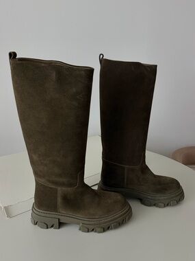 NEW. Gia Borghini Olive Green Suede Knee Boots